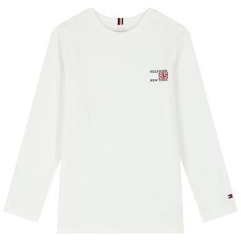 Boys White Logo Long Sleeve Top