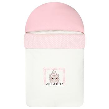 Baby Girls White & Pink Teddy Bear Logo Nest