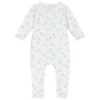 Baby Boys White & Blue Stork Print Babygrow
