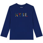 Boys Blue Logo Long Sleeve Top, 1, hi-res