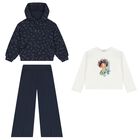 Girls White & Navy Blue Printed Tracksuit ( 3 Piece ), 1, hi-res