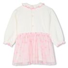 Younger Girls Ivory & Pink Bow Tulle Dress, 1, hi-res