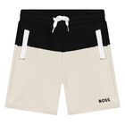Younger Boys Black & Beige Logo Shorts, 1, hi-res