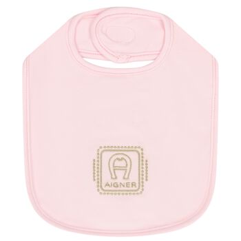 Baby Girls Pink & Gold Logo Bib