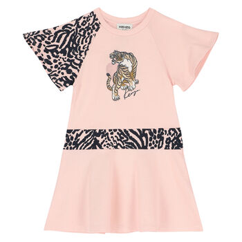 Girls Pink Logo Tiger Dress