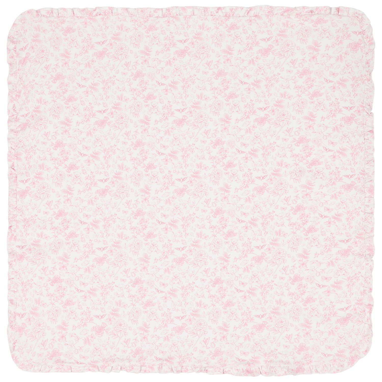 Baby Girls White & Pink Floral Blanket, 1, hi-res