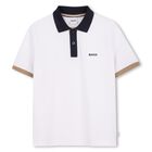 Boys White Logo Polo Shirt, 1, hi-res