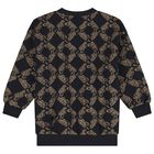 سويت شيرت بالشعارباللون الأسود والذهبي للبنات, 1, hi-res