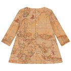 Girls Beige Geo Map Bow Dress, 1, hi-res
