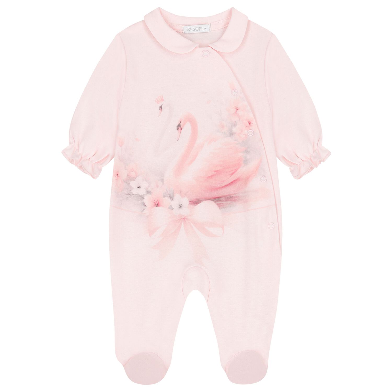 Baby Girls Pink Swan Babygrow, 1, hi-res image number null
