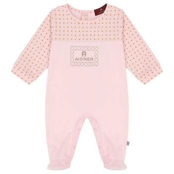 Girls Pink, Ivory & Gold Logo Babygrow