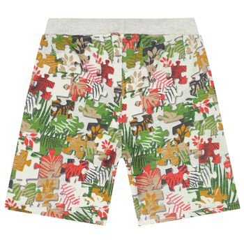 Boys White & Green Puzzle Shorts