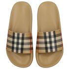 Beige Burberry Check Sliders, 1, hi-res