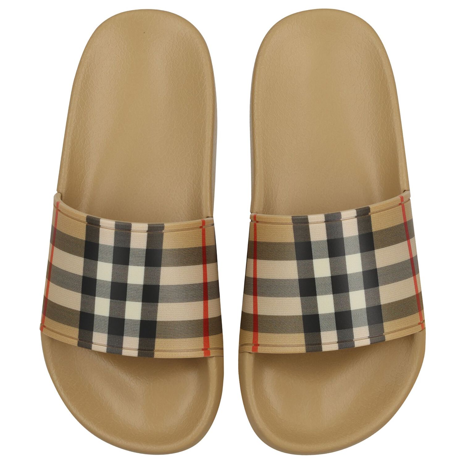 Beige Burberry Check Sliders, 1, hi-res