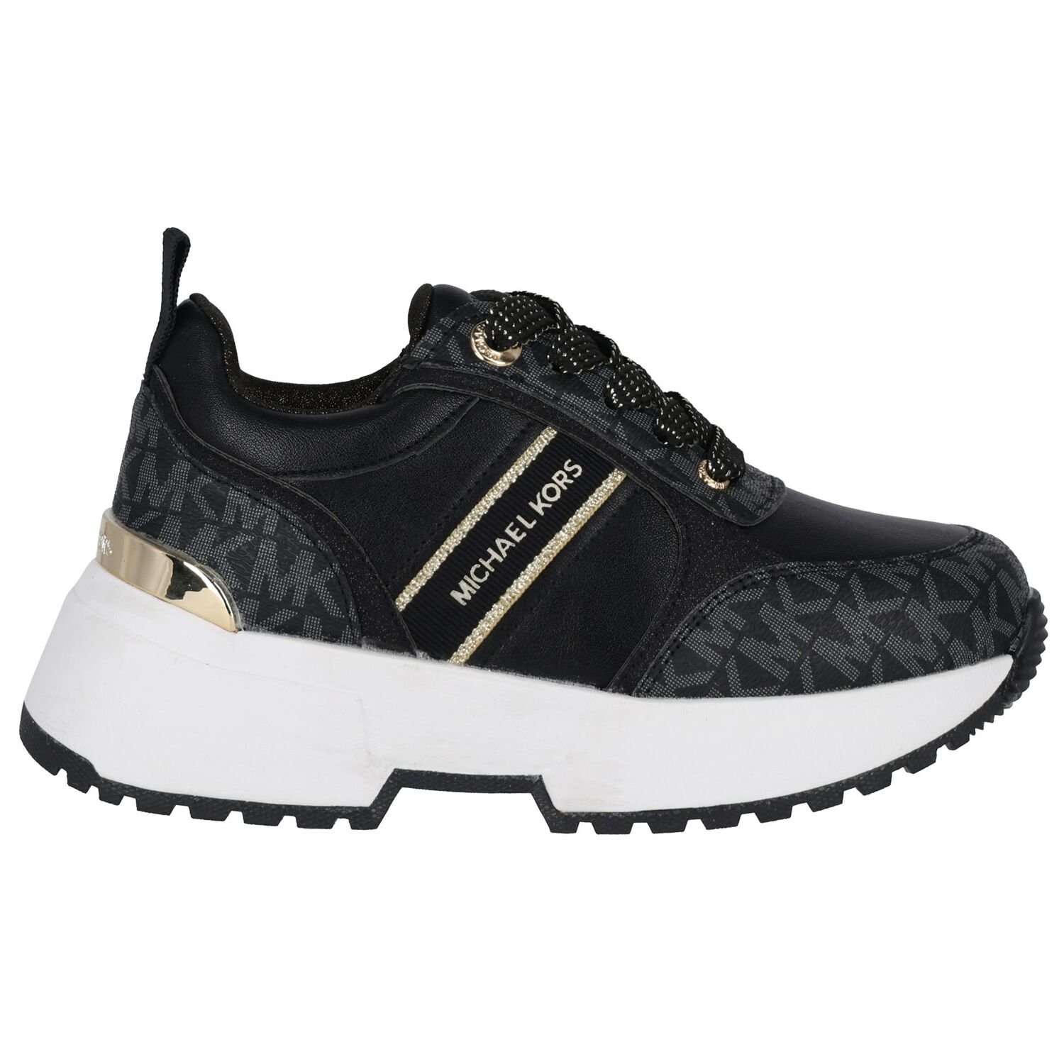 Girls Black & Gold Logo Trainers, 1, hi-res