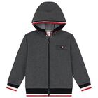 Boys Grey Logo Hooded Zip Up Top , 1, hi-res