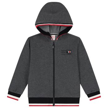 Boys Grey Logo Hooded Zip Up Top 