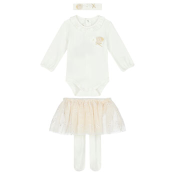 Baby Girls Ivory 3 Piece Bodysuit & Tutu Set