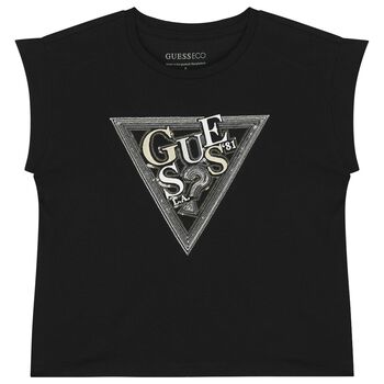 Girls Black Sequin Logo T-Shirt 