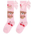 Girls Pink Satin Bow Socks, 1, hi-res