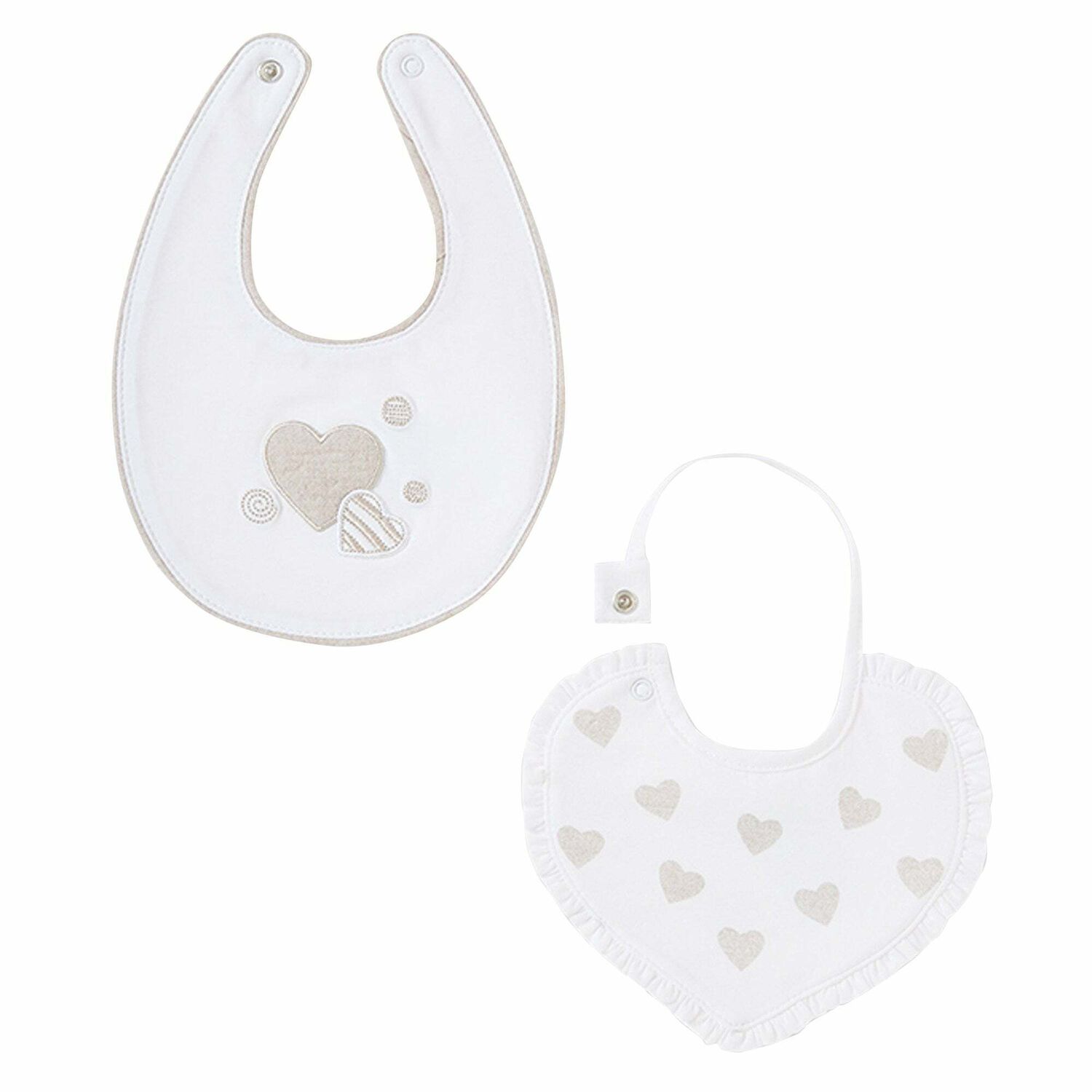 Baby Girls White & Beige Bibs (2 Pack), 2, hi-res