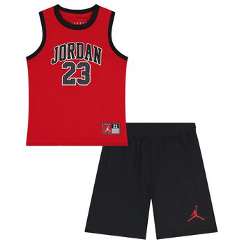 Boys Red & Black Jordan Logo Shorts Set