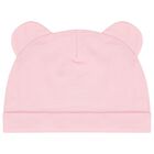 Baby Girls Pink & White Teddy Bear Logo Hat & Bib Gift Set, 1, hi-res