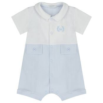 Baby Boys White & Blue Crown Romper