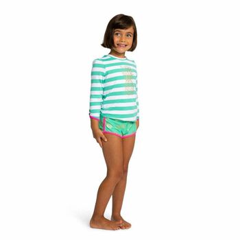 Girls Mint & White Stripe Rash Vest UPF 50+