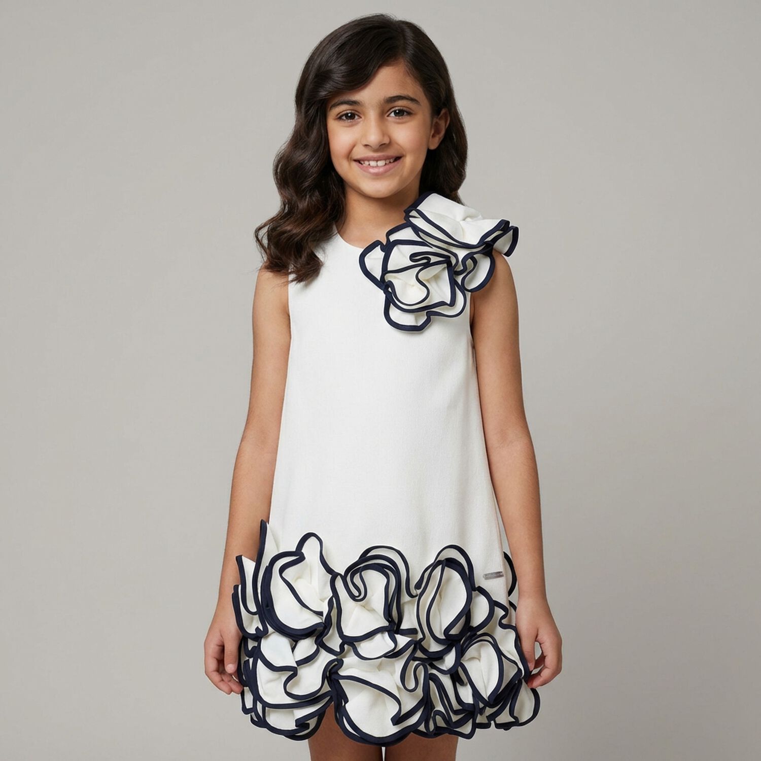 Girls White Floral Dress, 1, hi-res