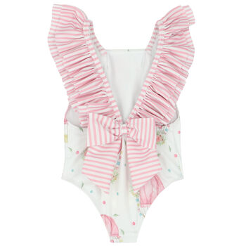 Girls White & Pink Balloons Swimsuit