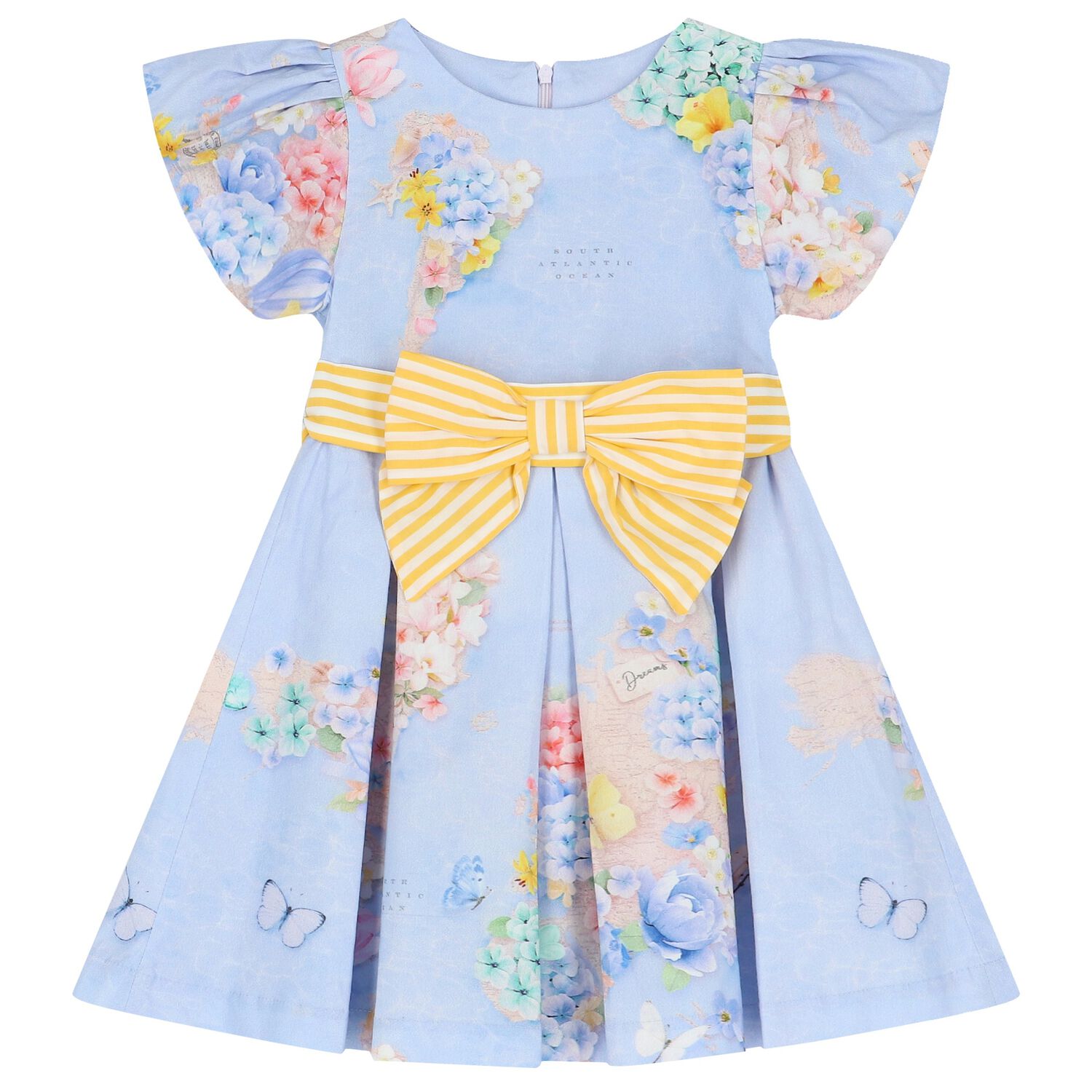 Girls Blue Floral & Bow Dress, 1, hi-res image number null