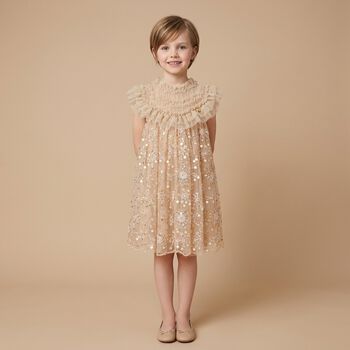 Girls Gold Embellished Tulle Dress