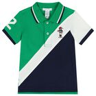 Baby Boys Green, White & Navy Blue Polo Shirt, 1, hi-res