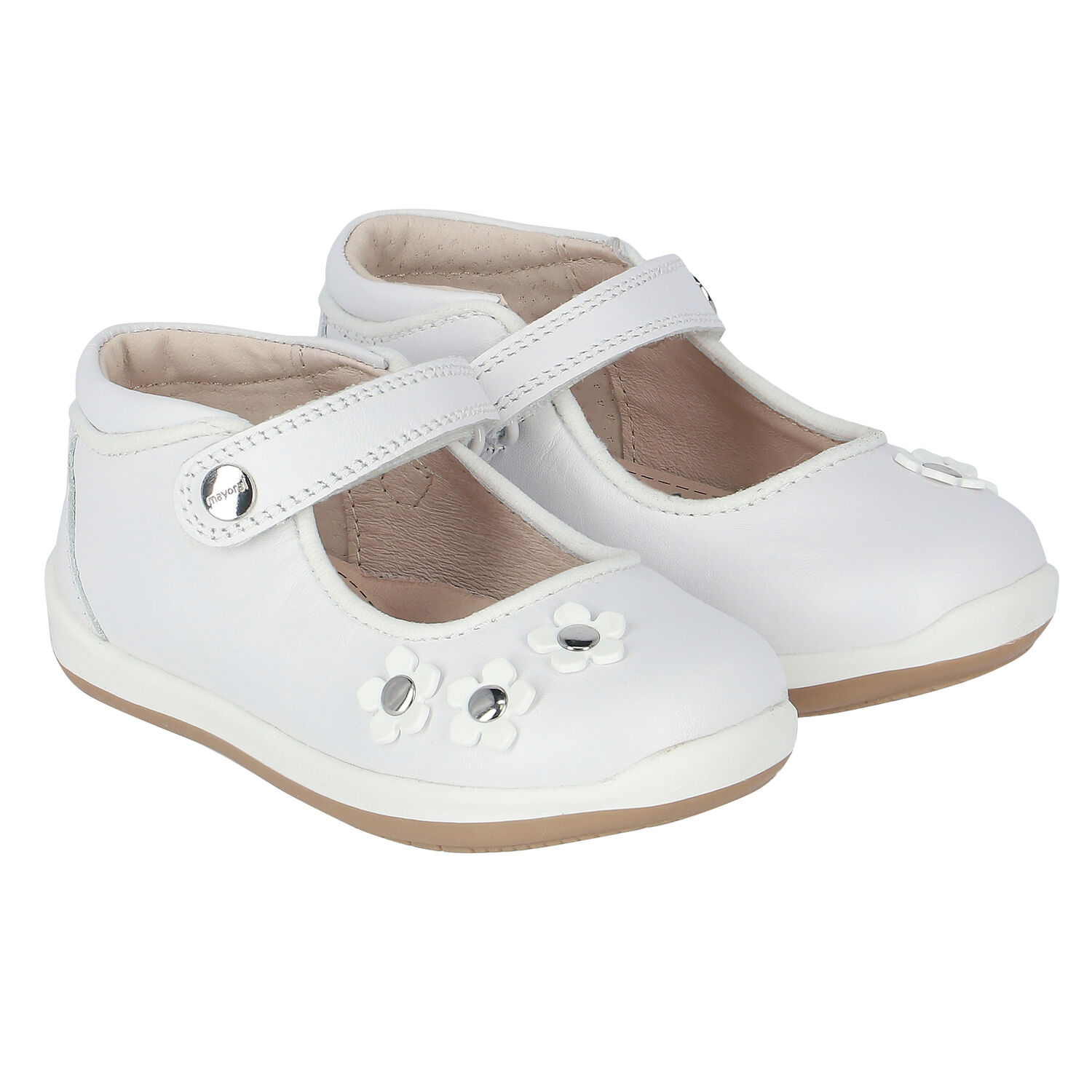 Baby Girls White Flower Shoes, 1, hi-res image number null