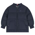 Boys Navy Blue & Grey Logo Puffer Jacket, 1, hi-res
