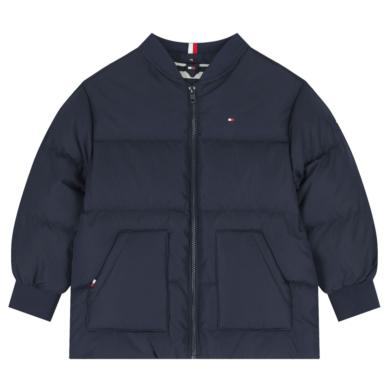 Boys Navy Blue & Grey Logo Puffer Jacket, 1, hi-res image number null