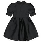 Girls Black Satin Jacquard Logo Dress, 1, hi-res