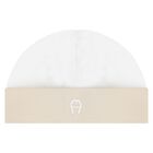 طقم هدايا ملابس أطفال وقبعة ومريلة بشعار باللونين البيج والأبيض, 1, hi-res