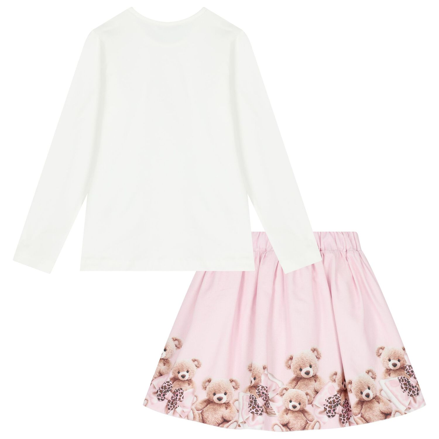 Girls White & Pink Teddy Bear Skirt Set, 1, hi-res image number null