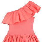 Girls Coral Pink Asymmetric Dress, 1, hi-res