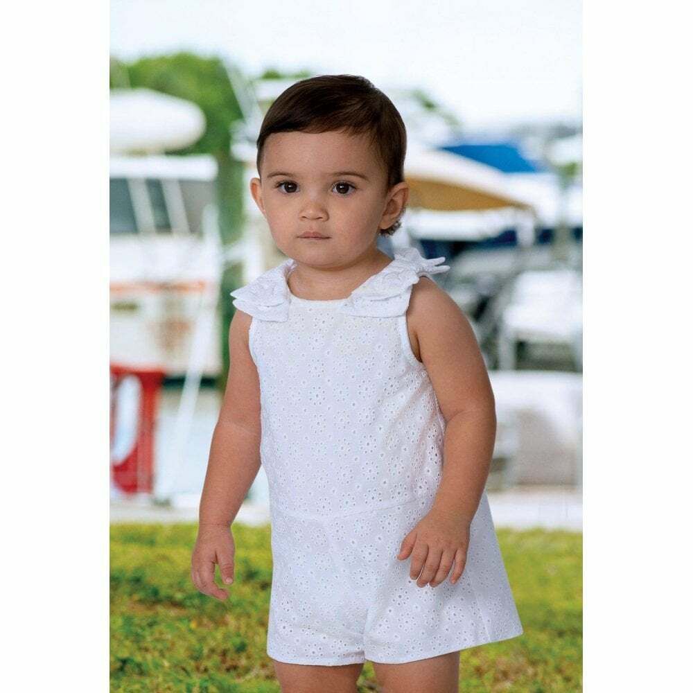 Sarah Louise Girls White Broderie Anglais Playsuit Junior Couture