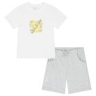 Boys White & Grey Shorts Set, 1, hi-res