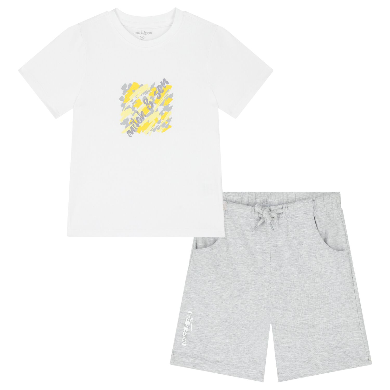 Boys White & Grey Shorts Set, 1, hi-res image number null