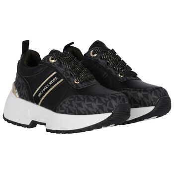 Girls Black & Gold Logo Trainers