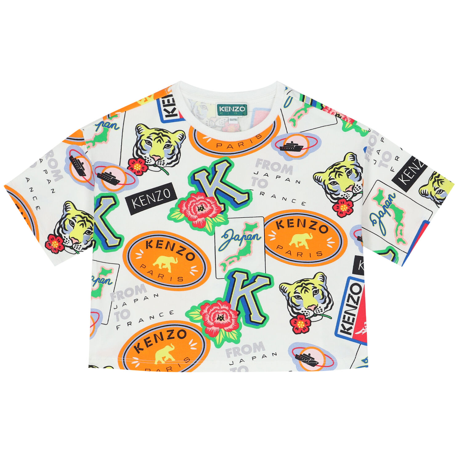 تيشيرت بالشعار باللون الأبيض للبنات, 1, hi-res