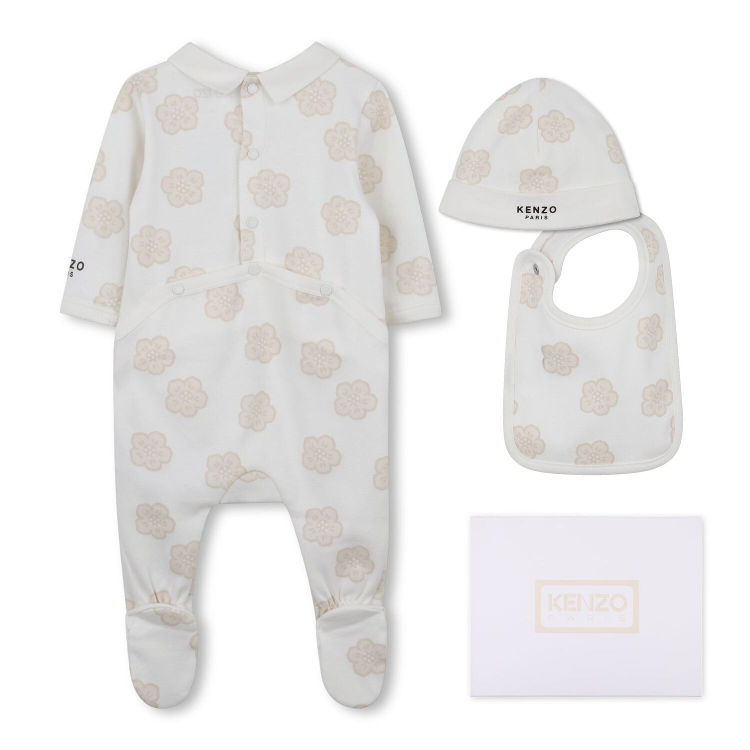 Ivory & Beige Boke Flower Babygrow Gift Set, 1, hi-res