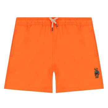 Boys Neon Orange Polo Bear Swim Shorts