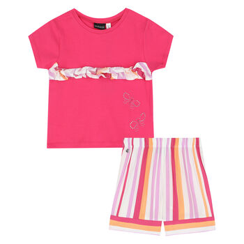 Girls Pink Striped Shorts Set