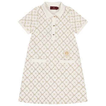 Girls Ivory Logo Polo Dress